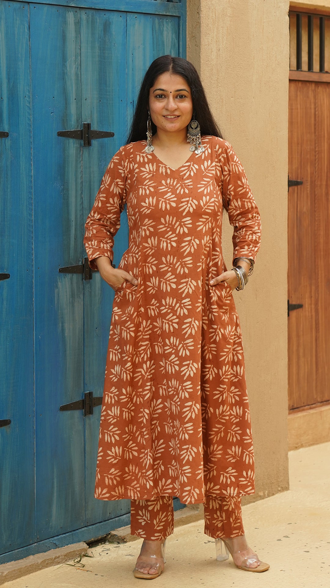 Kavya Patti Design Cotton Kurta - Rust