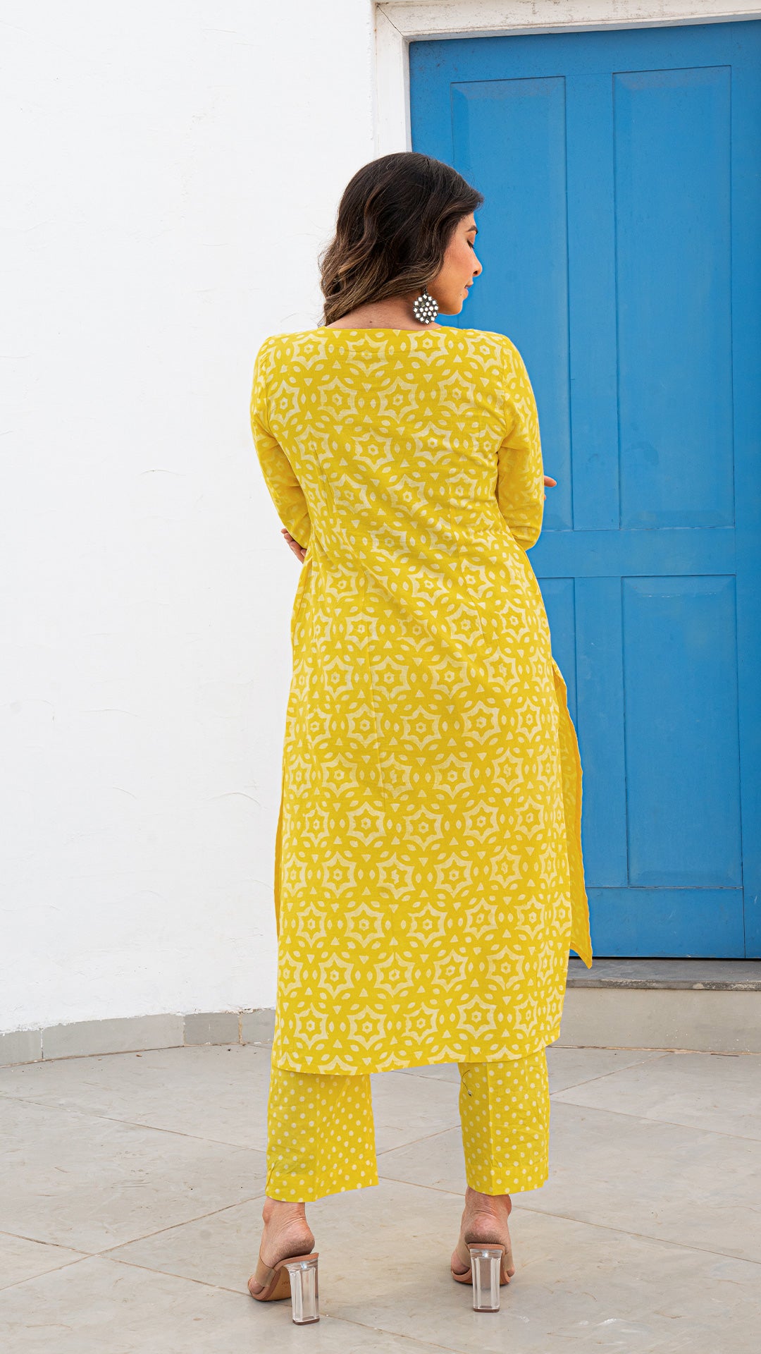 Anuja Yellow Dabu Kurta In Cotton