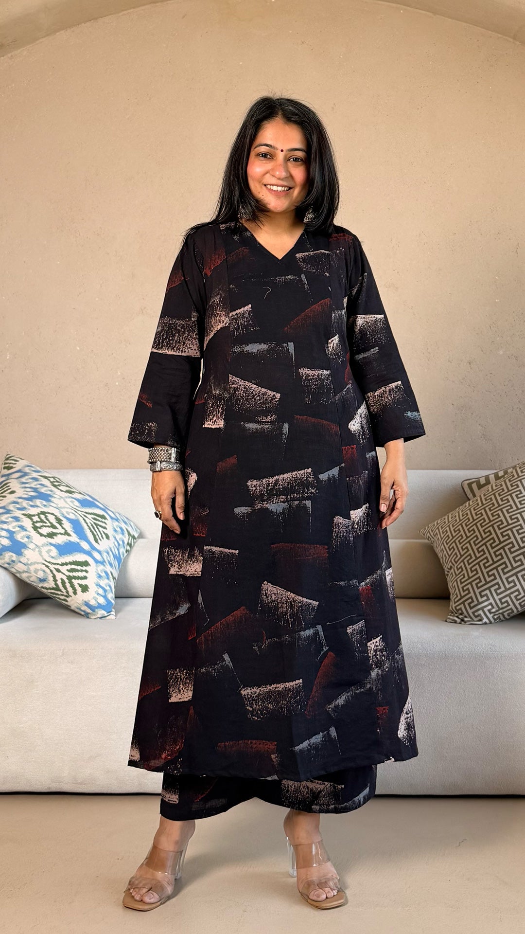 Shubha Ajrakh Cotton Hand Block Kurta - Black