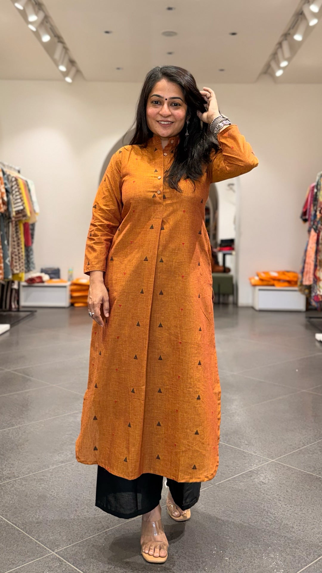 Ishita Orange Hand Woven Cotton Kurta