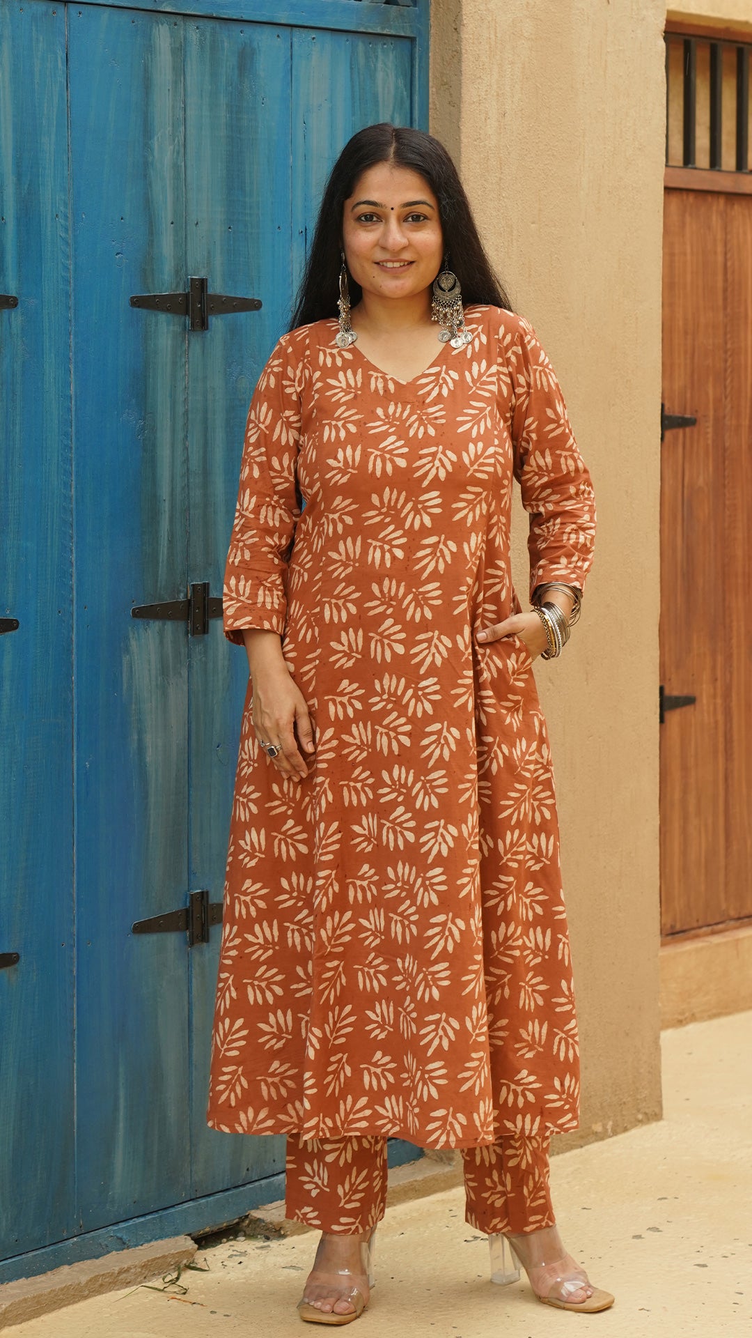 Kavya Patti Design Cotton Kurta - Rust