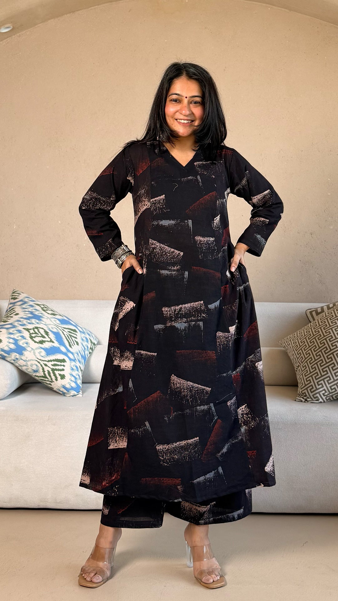 Shubha Ajrakh Cotton Hand Block Kurta - Black