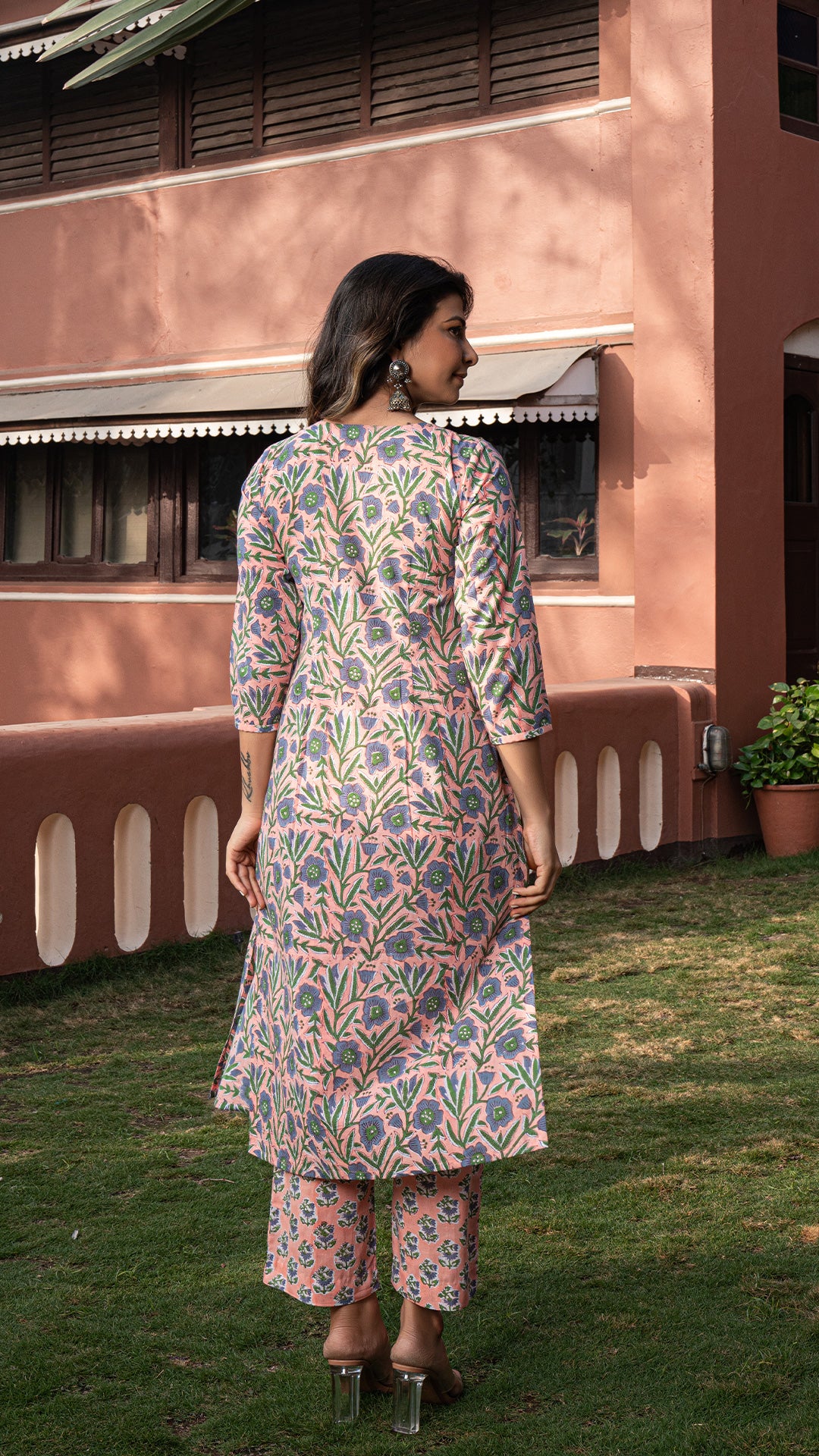 Aaisha Sanganeri Hand Block Cotton Kurta - Peach