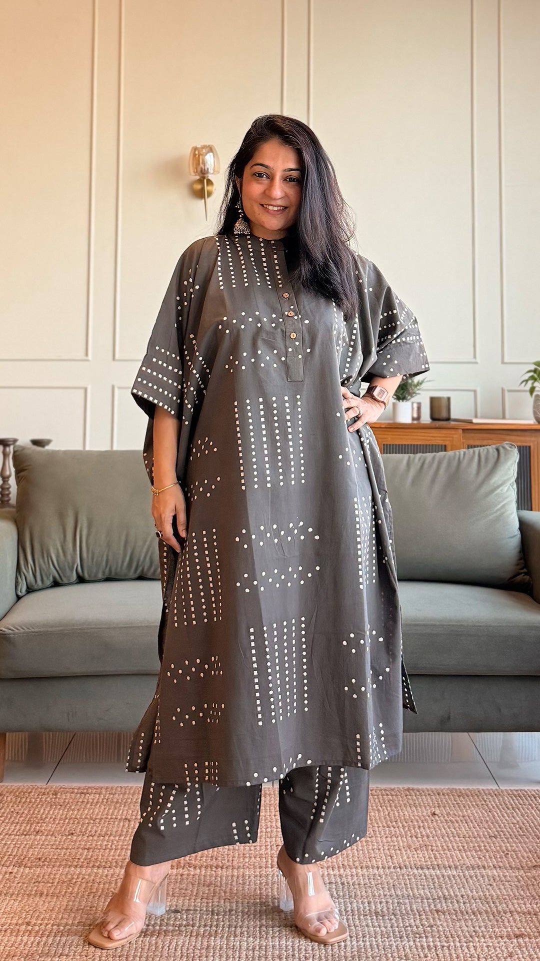 Hannah Cotton Kaftan Co-ord - Grey