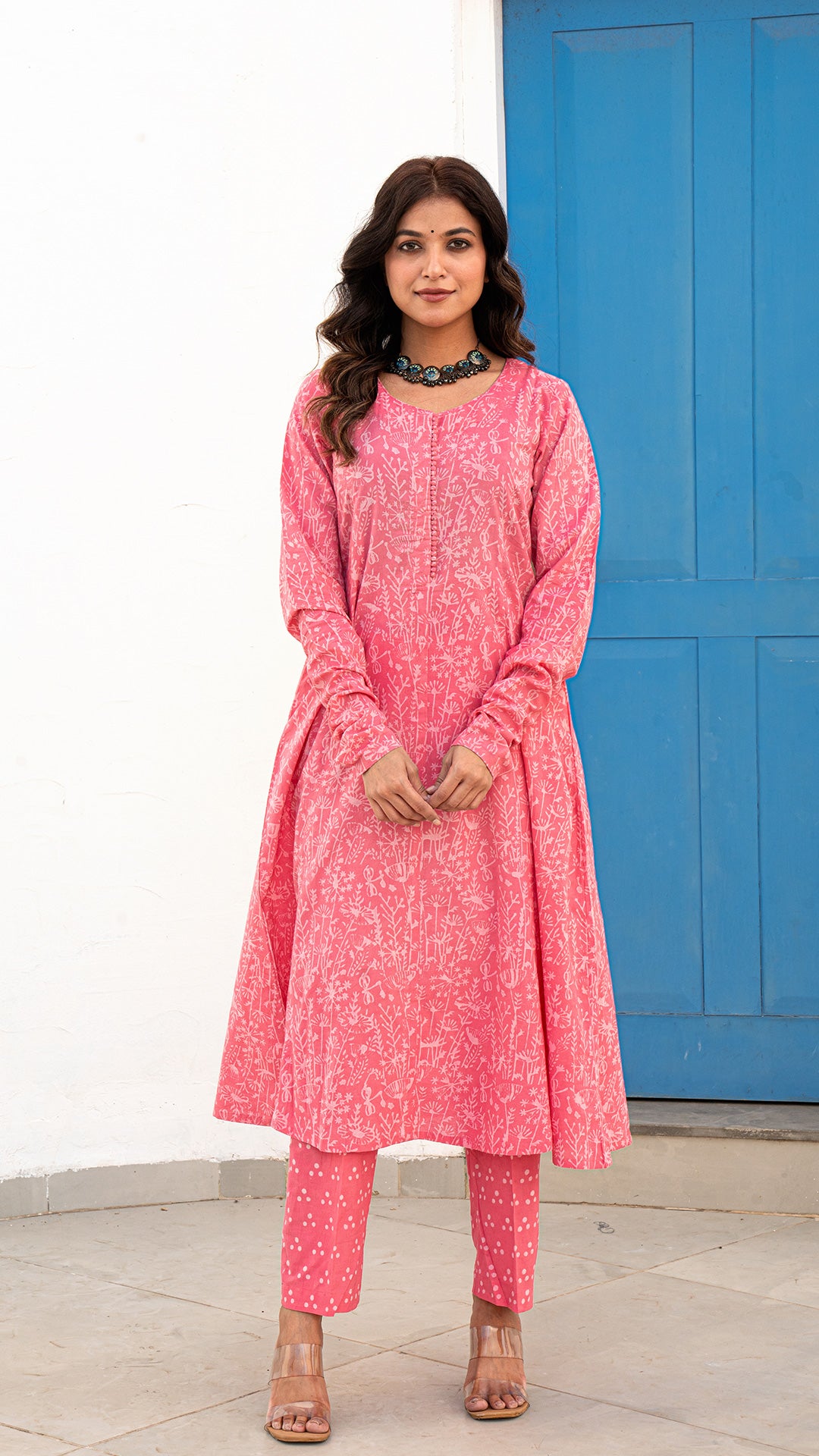 Baani Dabu Hand Block Kali Kurta In Pink