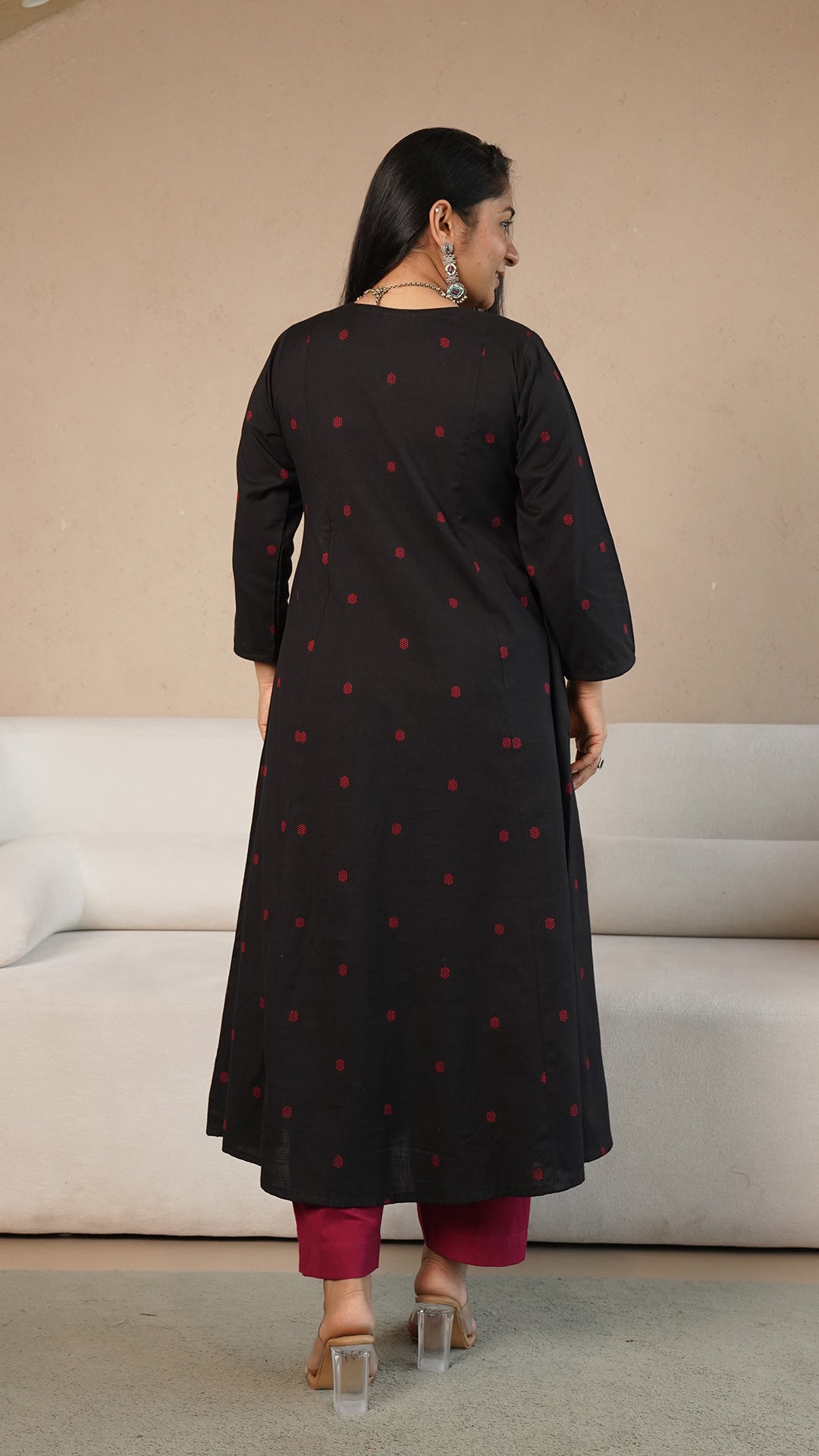Tasneem Black & Red Hand Woven Kali Kurta