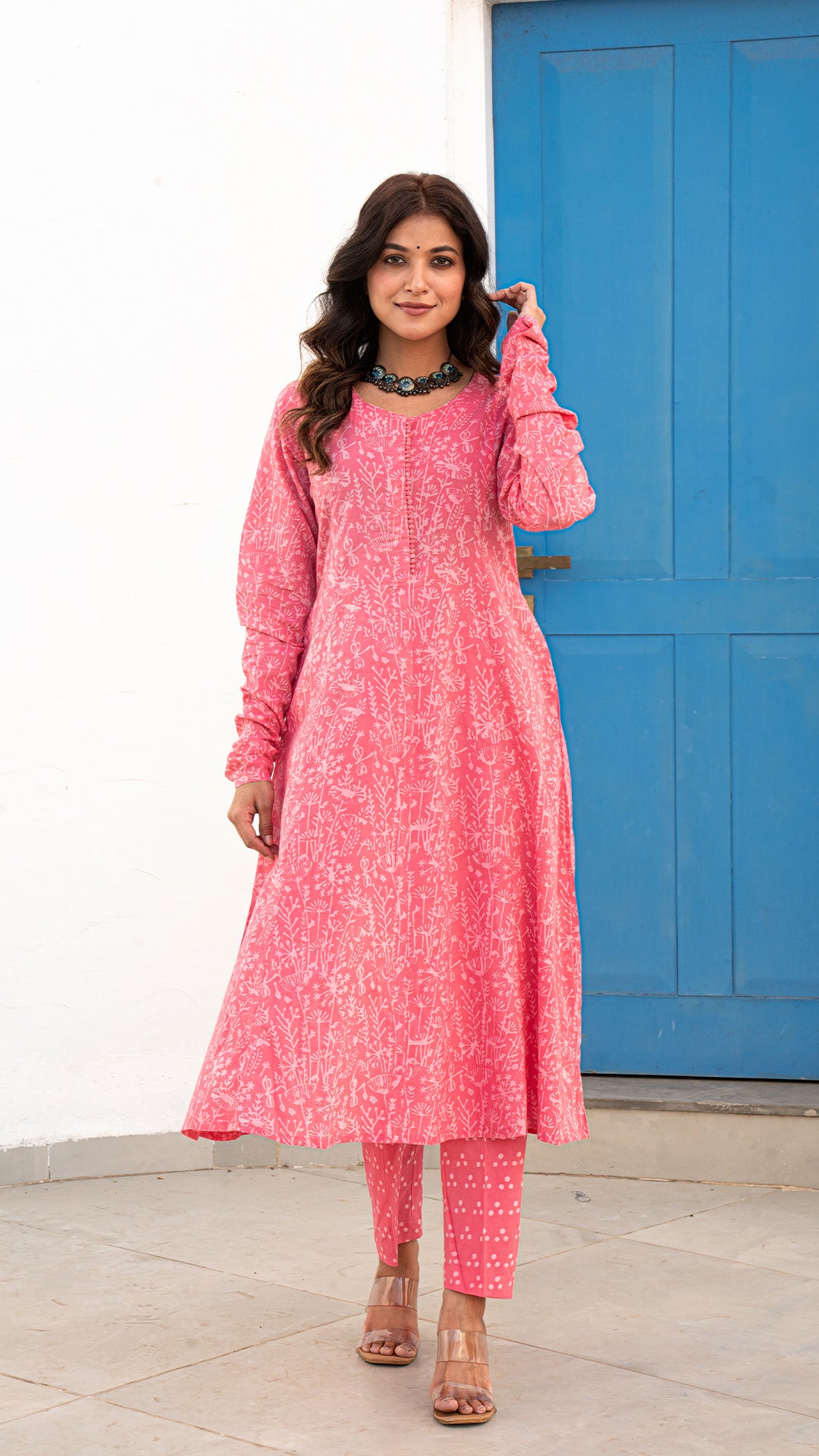 Baani Dabu Hand Block Kali Kurta In Pink