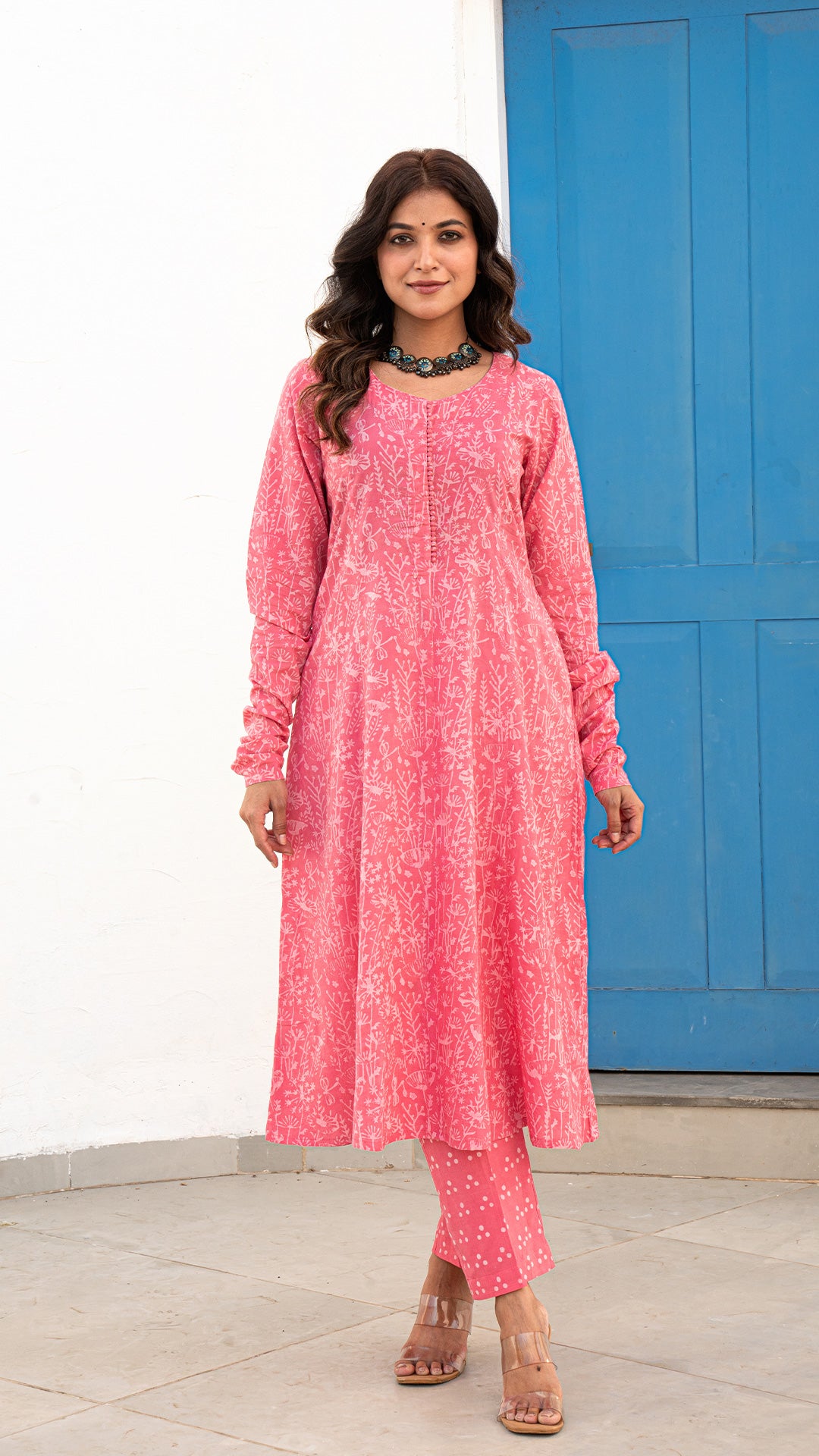 Baani Dabu Hand Block Kali Kurta In Pink