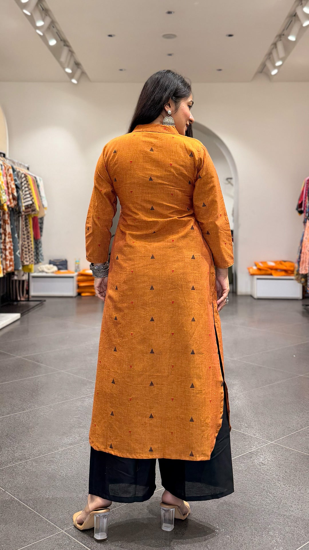 Ishita Orange Hand Woven Cotton Kurta