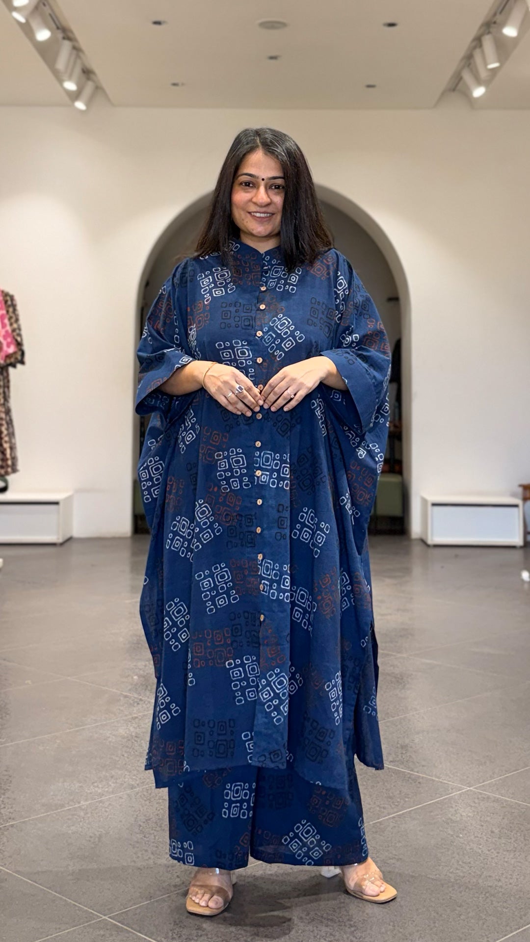 Susie Ajrakh Cotton Kaftan Co-ord - Indigo