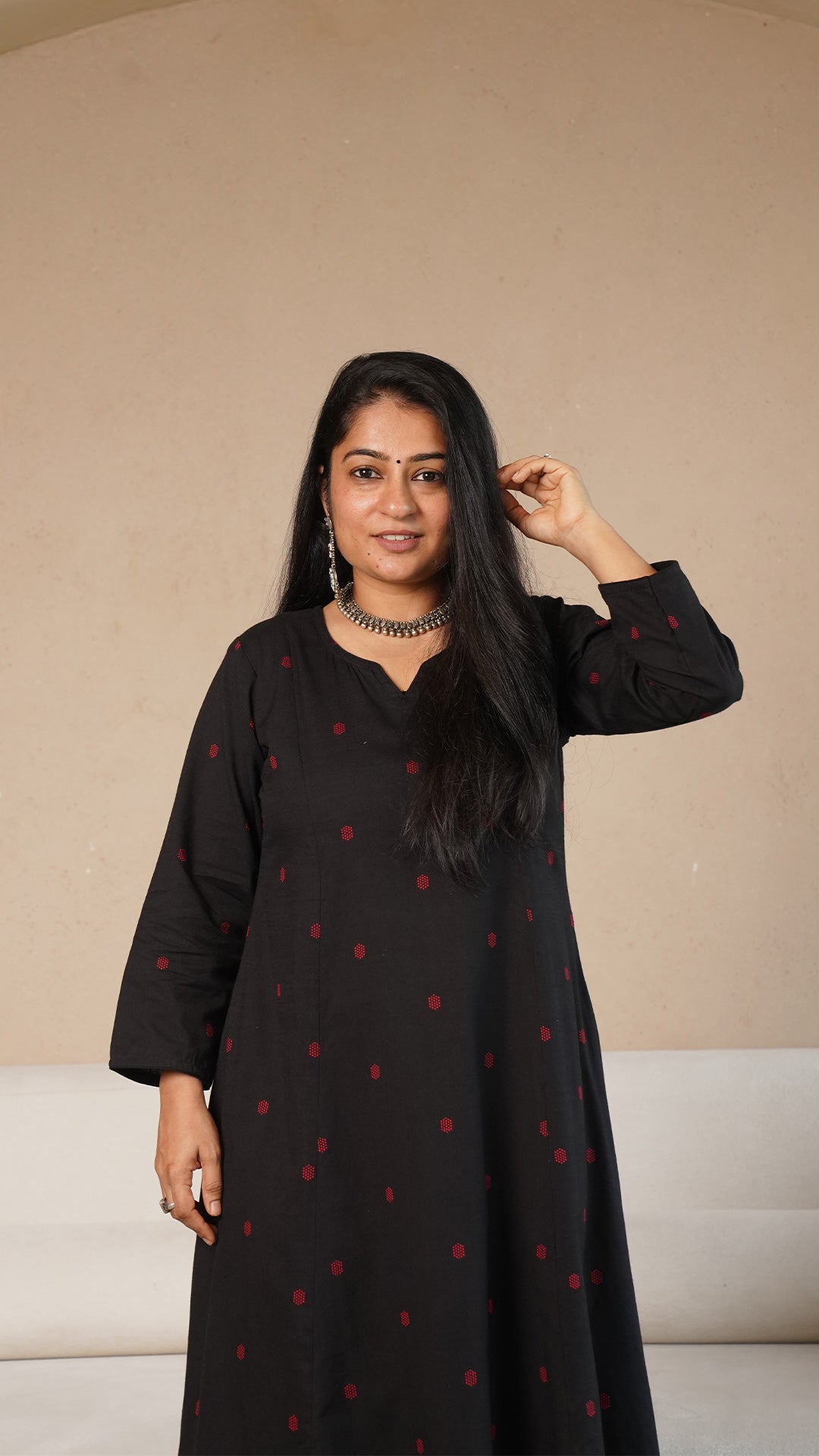 Tasneem Black & Red Hand Woven Kali Kurta