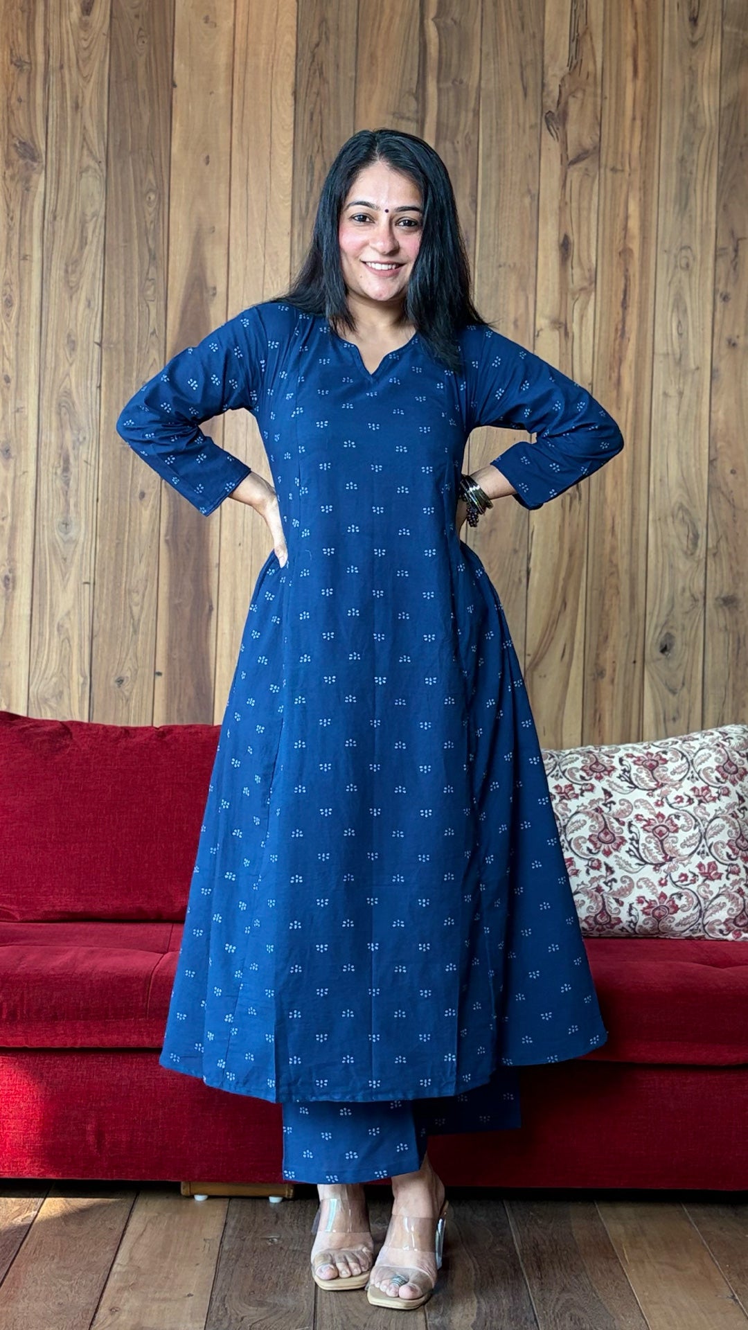 Arvika Dabu Kali Kurta In Cotton - Indigo
