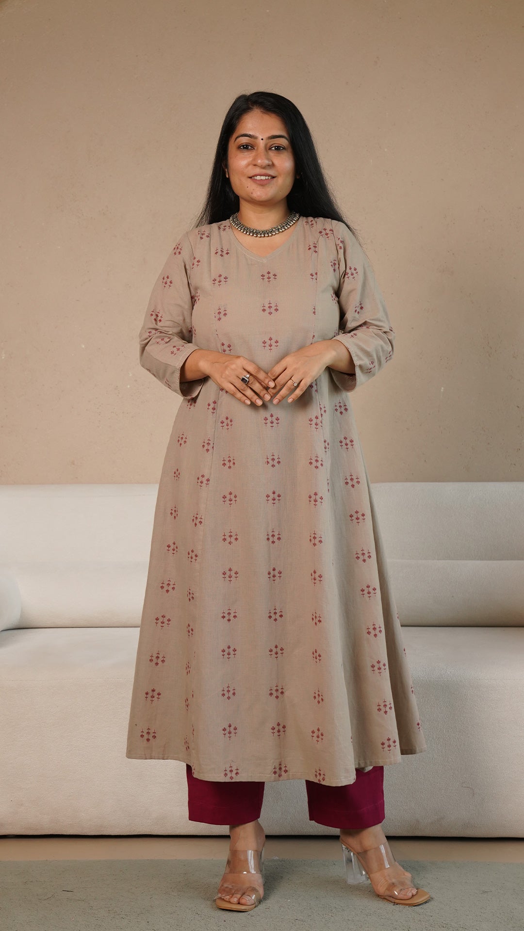 Kriti Hand Woven Kali Cotton Kurta - Sand