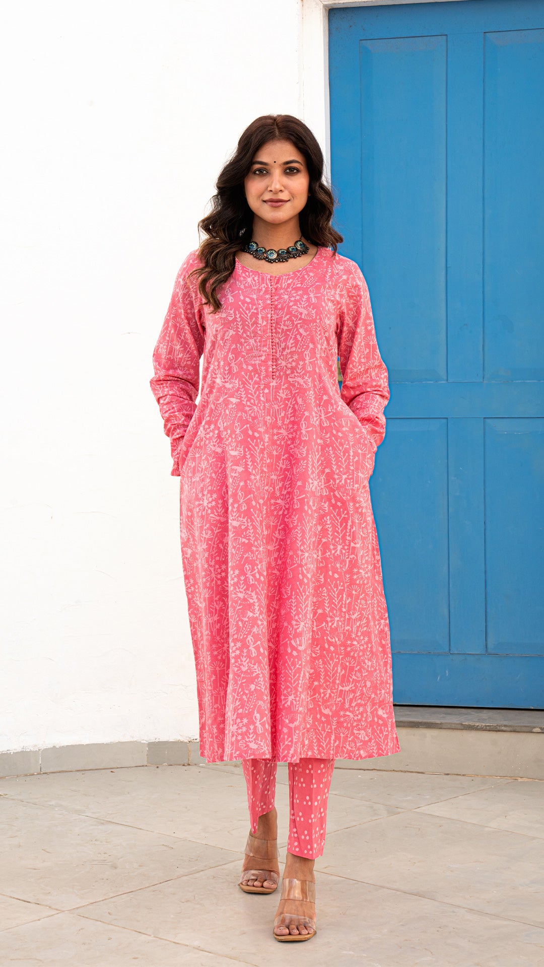 Baani Dabu Hand Block Kali Kurta In Pink