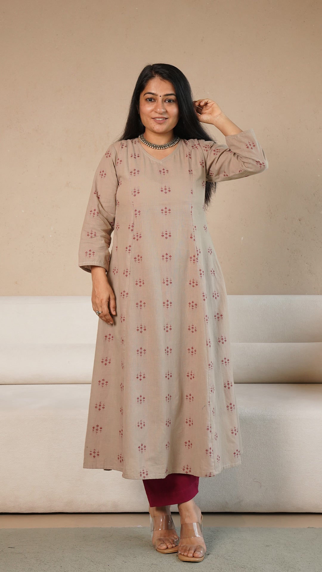 Kriti Hand Woven Kali Cotton Kurta - Sand
