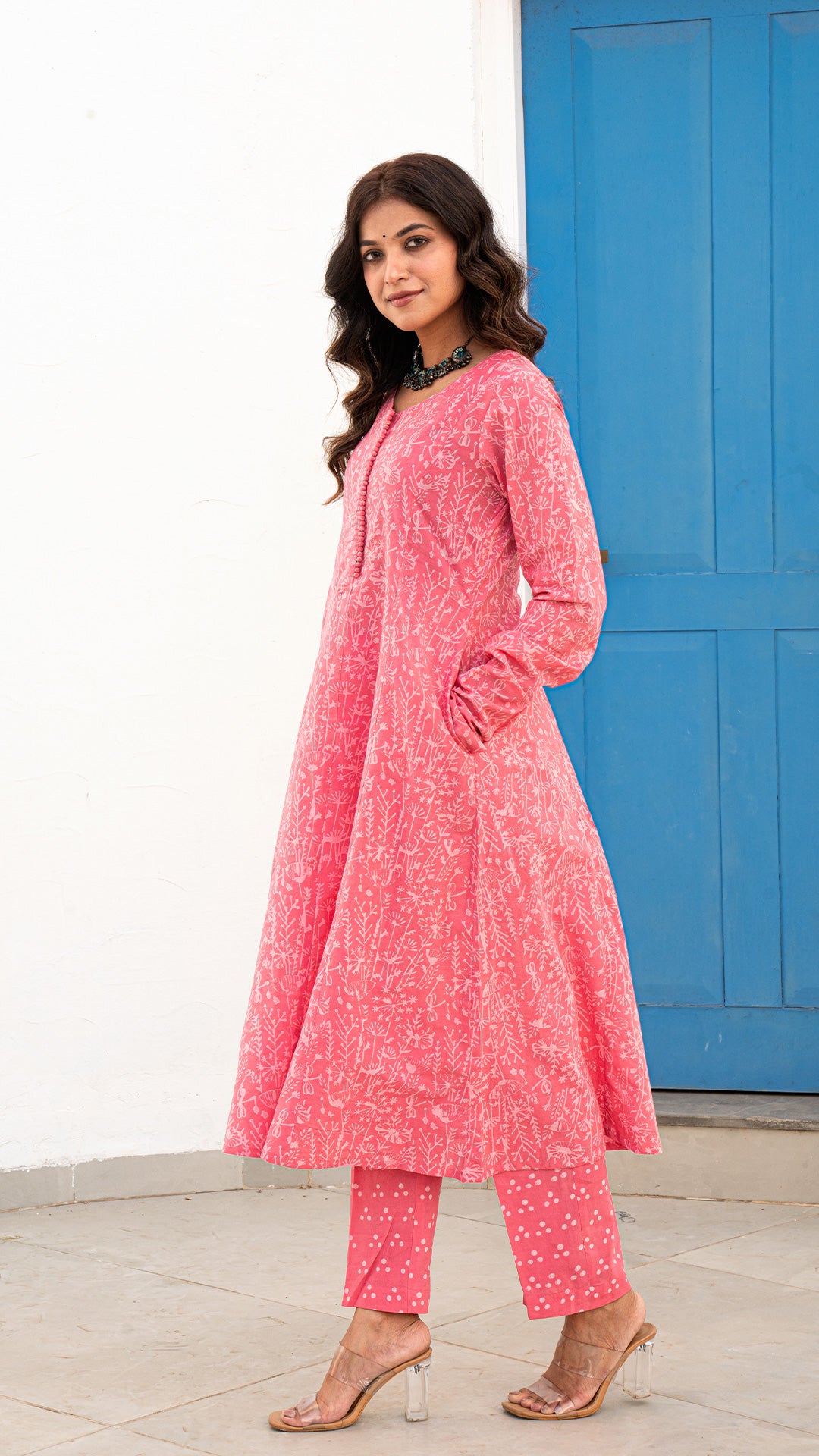 Baani Dabu Hand Block Kali Kurta In Pink