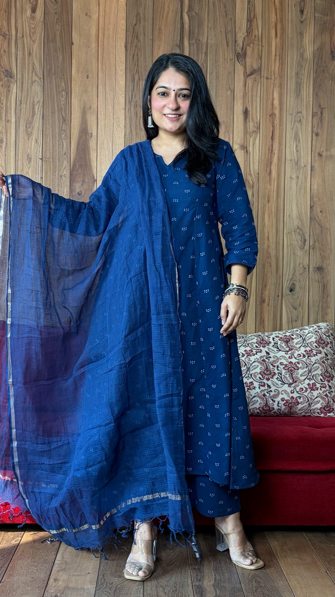 Arvika Dabu Kali Kurta In Cotton - Indigo