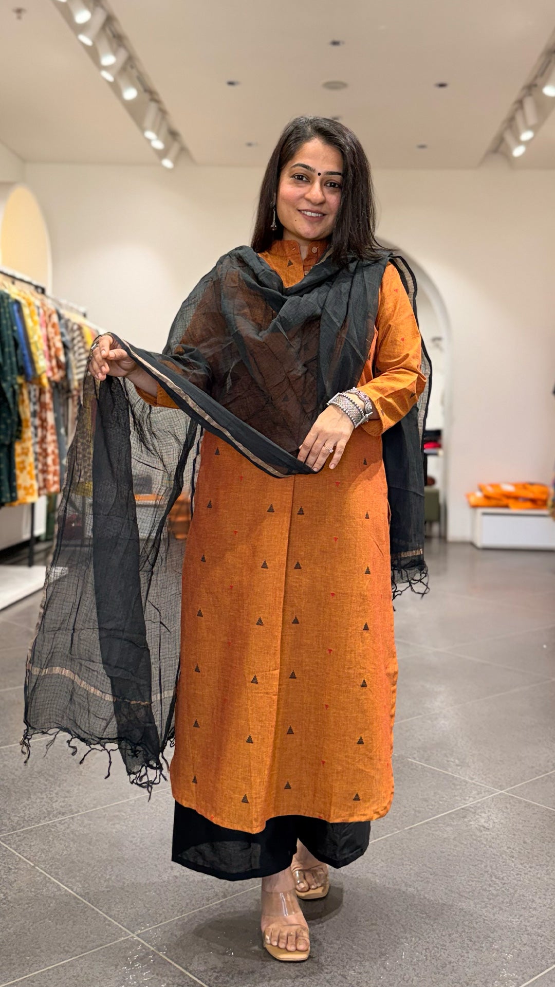 Ishita Orange Hand Woven Cotton Kurta