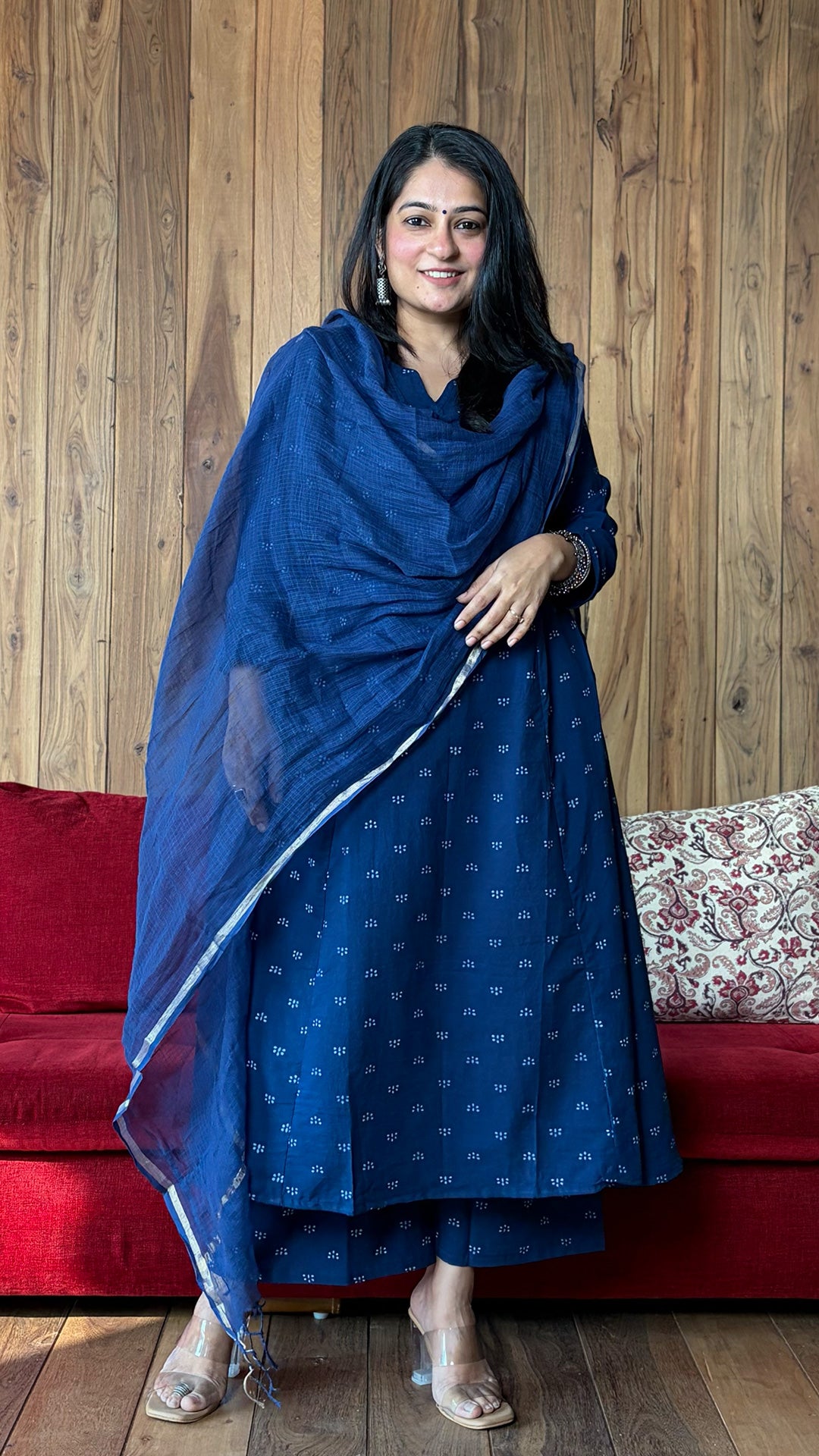 Arvika Dabu Kali Kurta In Cotton - Indigo