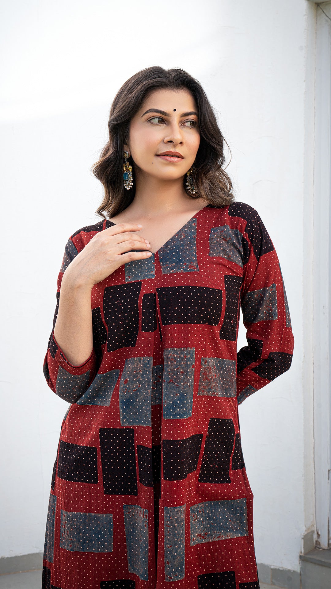 Aadhya Ajrakh Handblock Kurta - Brick Red