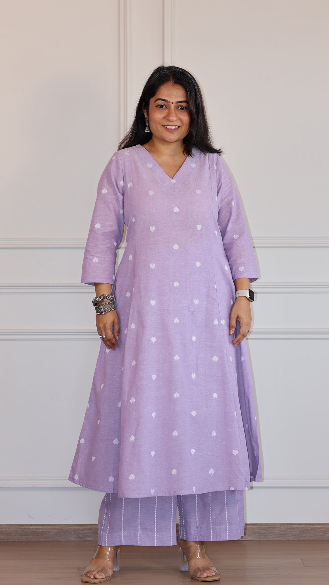 Hearts Handwoven Cotton Kurta - Lavender