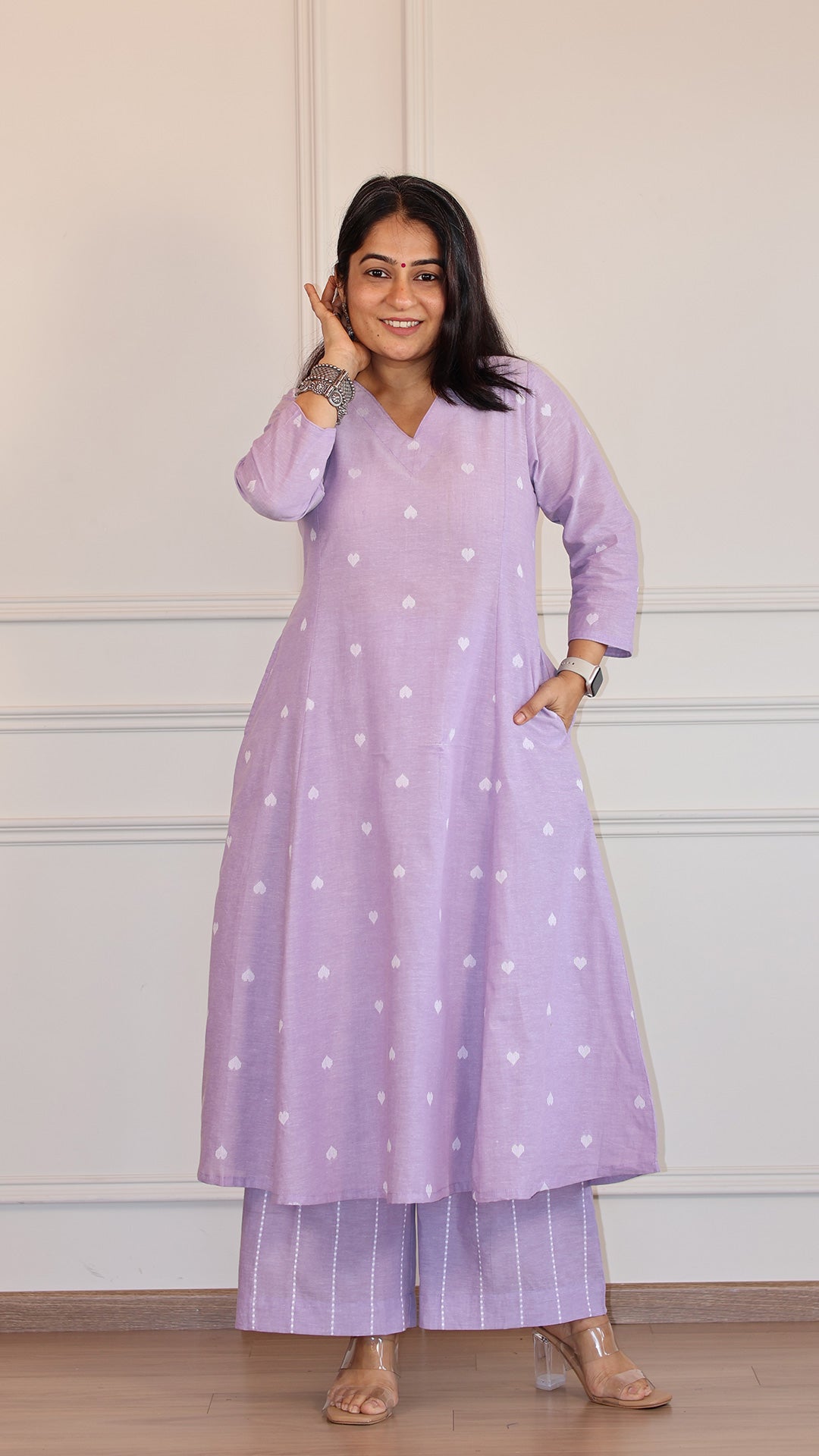 Hearts Handwoven Cotton Kurta - Lavender