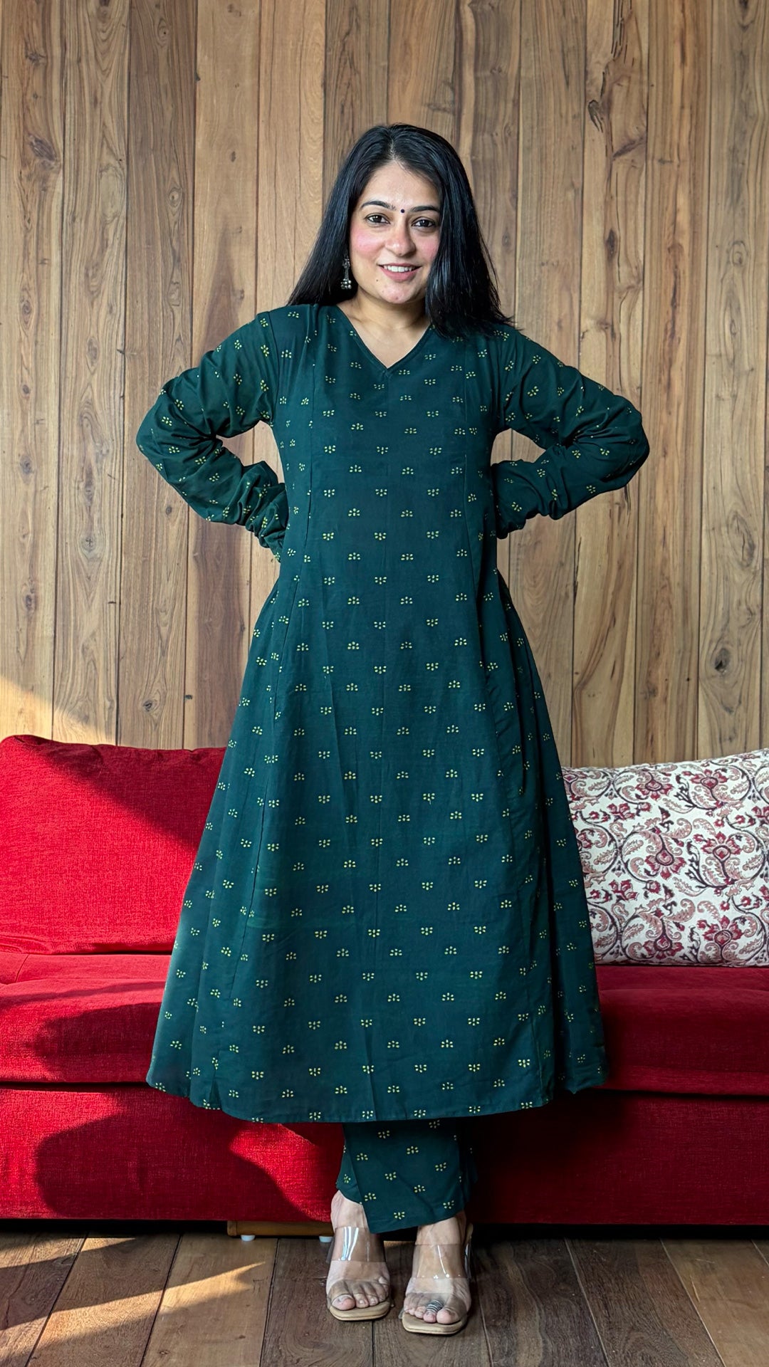 Kanika Dabu Kali Kurta In Cotton - Green