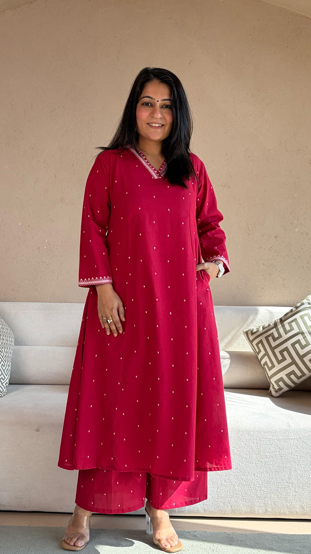 Chaavi Red Hand Woven Cotton Kurta