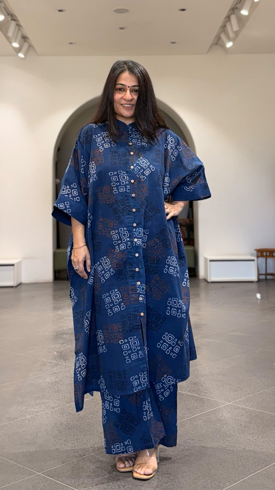 Susie Ajrakh Cotton Kaftan Co-ord - Indigo