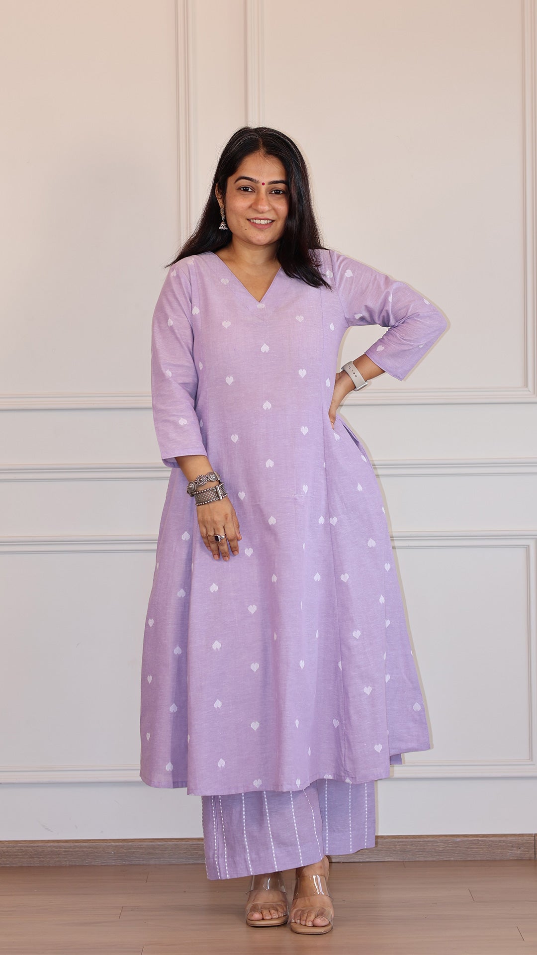 Hearts Handwoven Cotton Kurta - Lavender