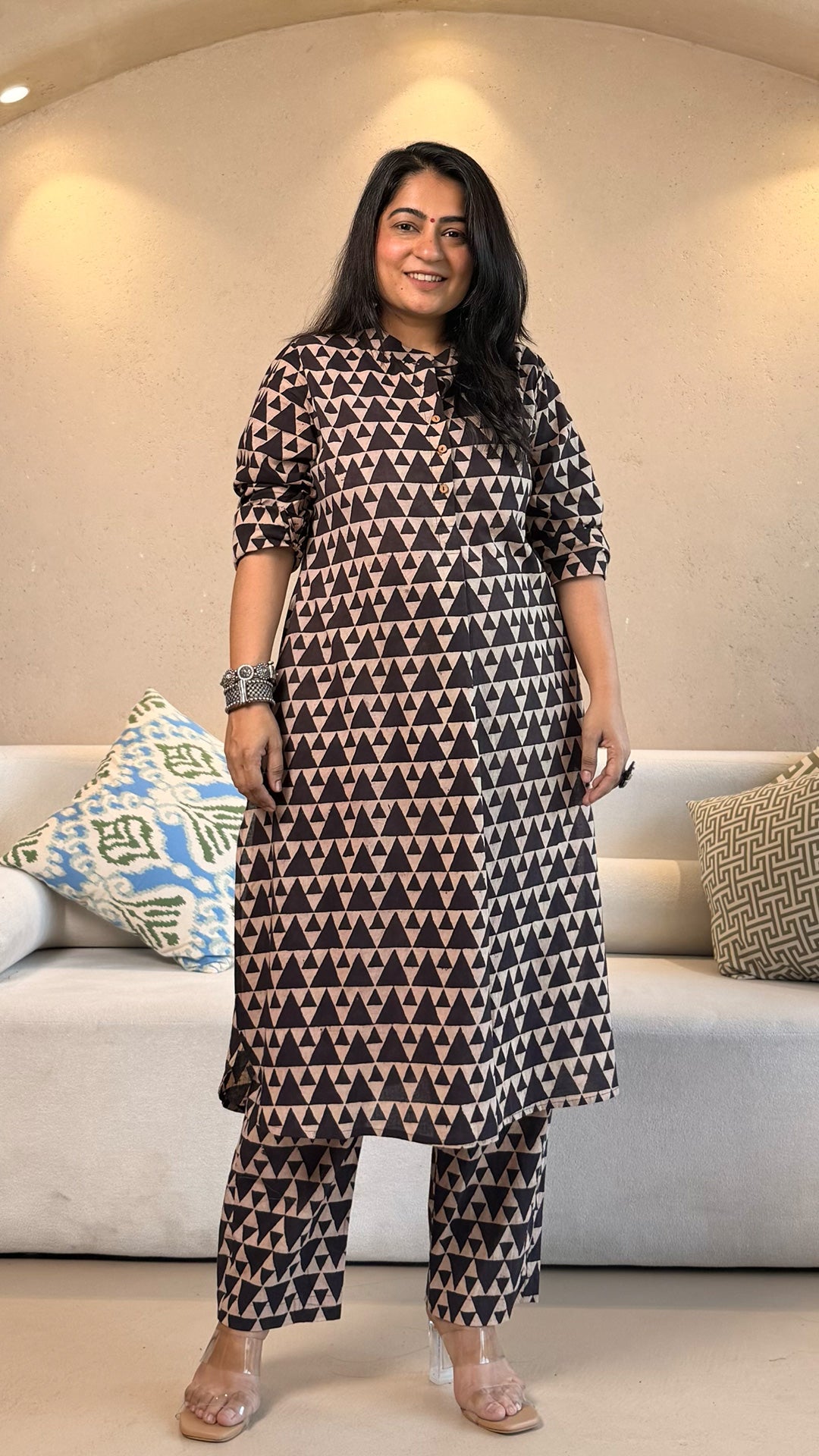 Antara Geometric Print Ajrakh Cotton Co-ord - Black/White