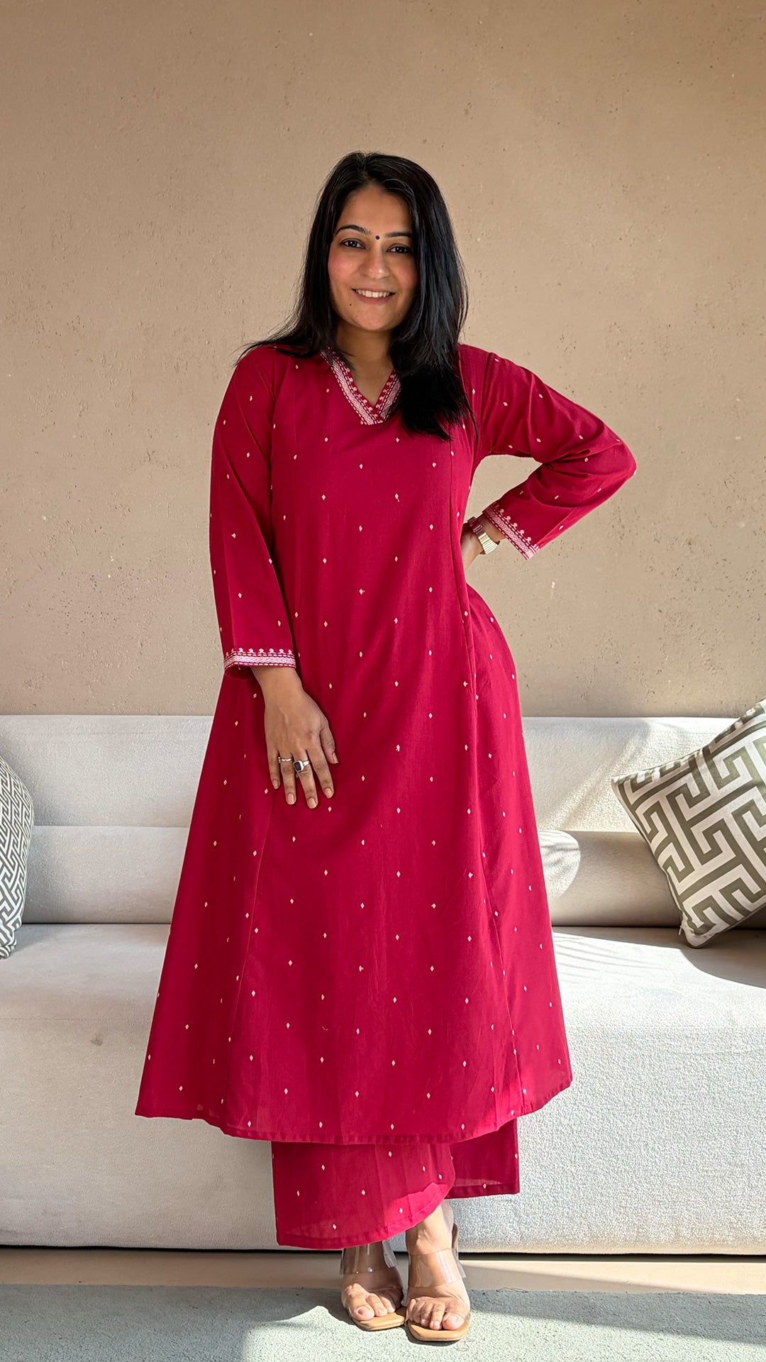 Chaavi Red Hand Woven Cotton Kurta