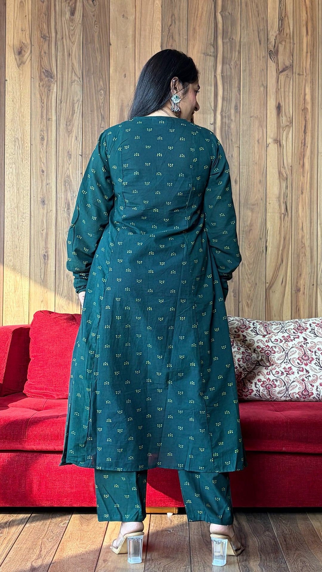 Kanika Dabu Kali Kurta In Cotton - Green