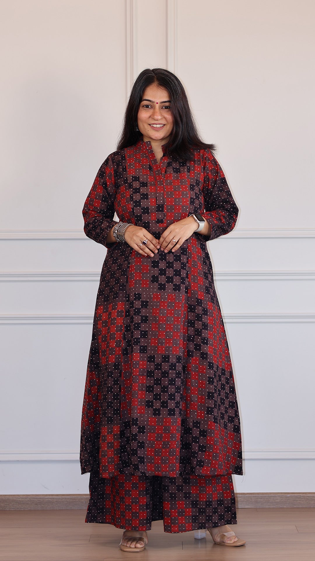 Zeesha Ajrakh Geometric Print Cotton Hand Block Kurta Set- Brown