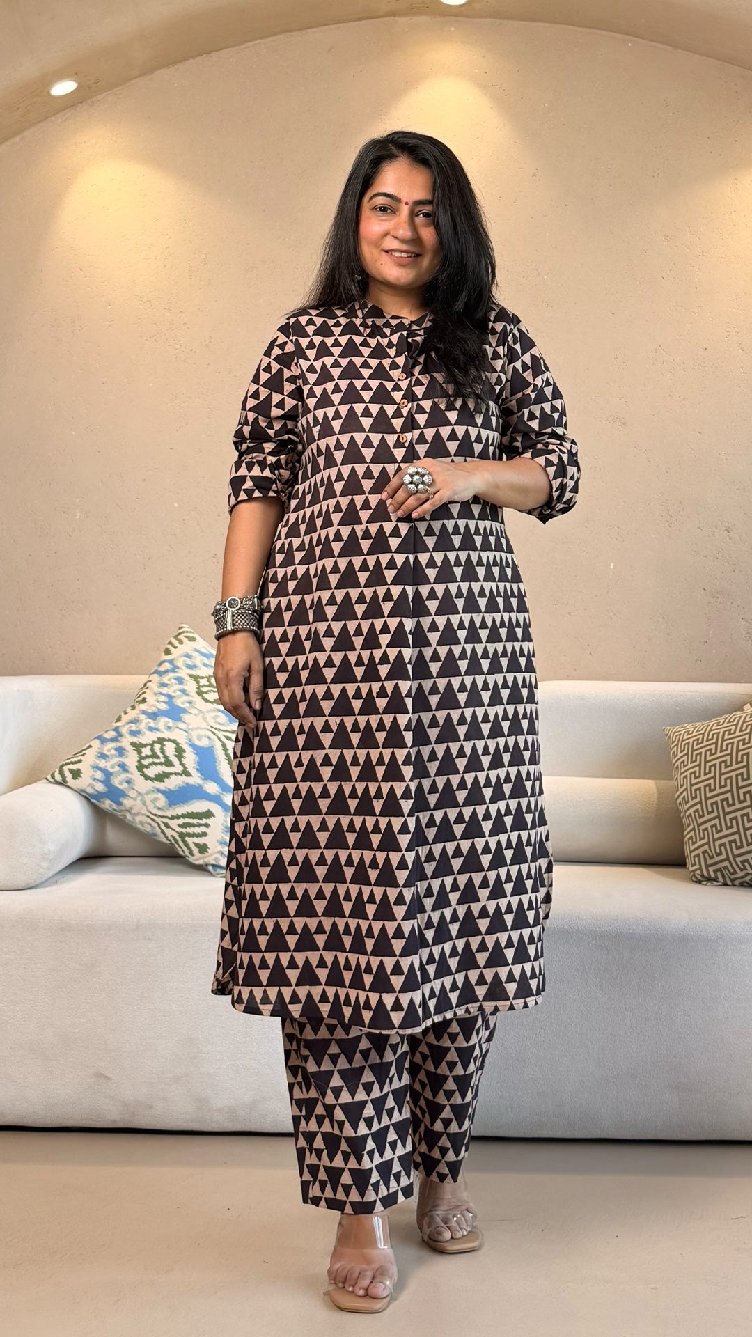 Antara Geometric Print Ajrakh Cotton Co-ord - Black/White