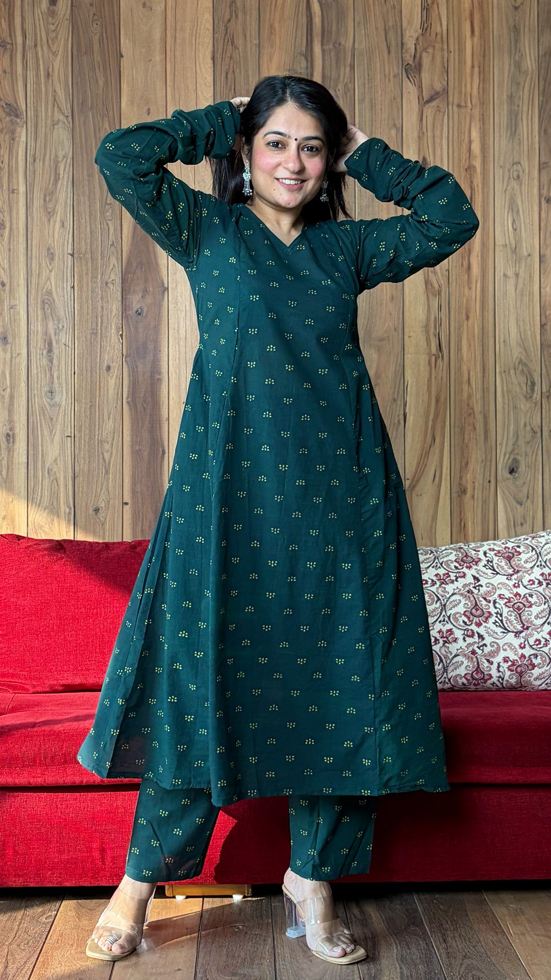 Kanika Dabu Kali Kurta In Cotton - Green
