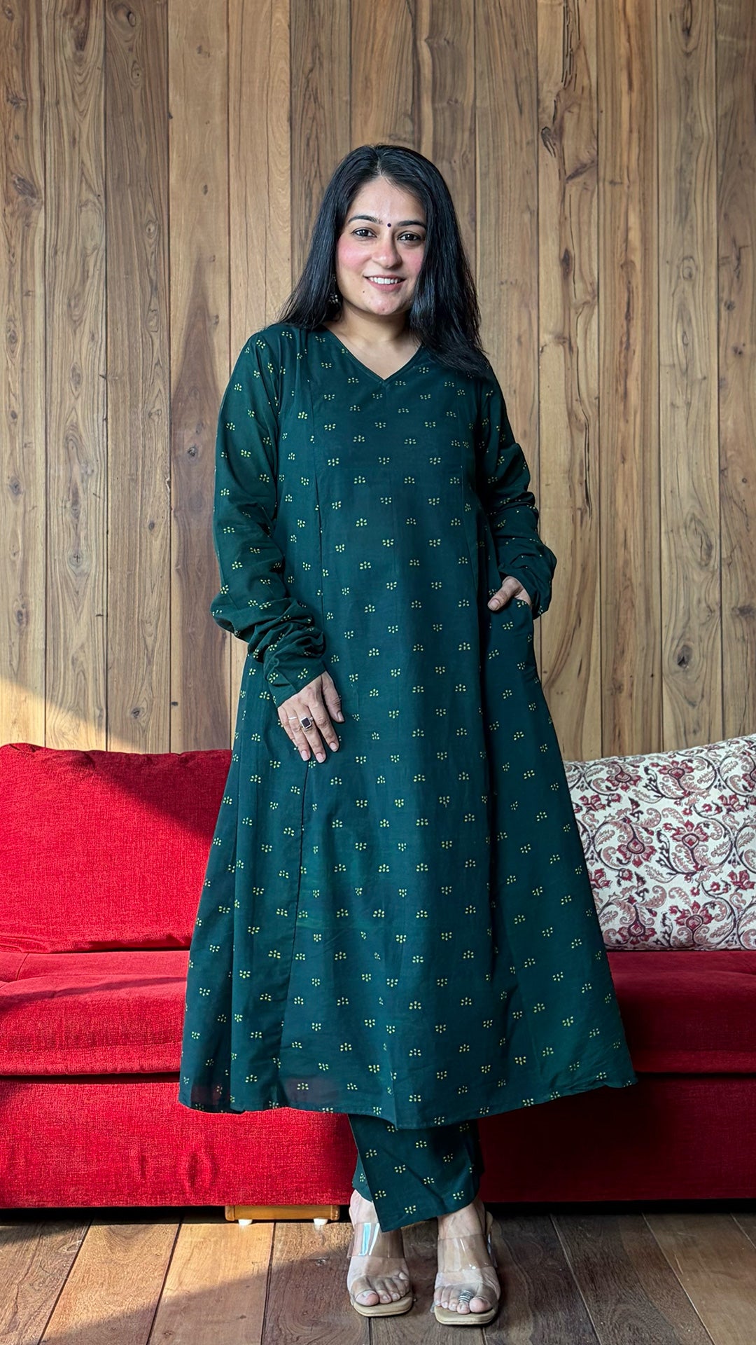 Kanika Dabu Kali Kurta In Cotton - Green