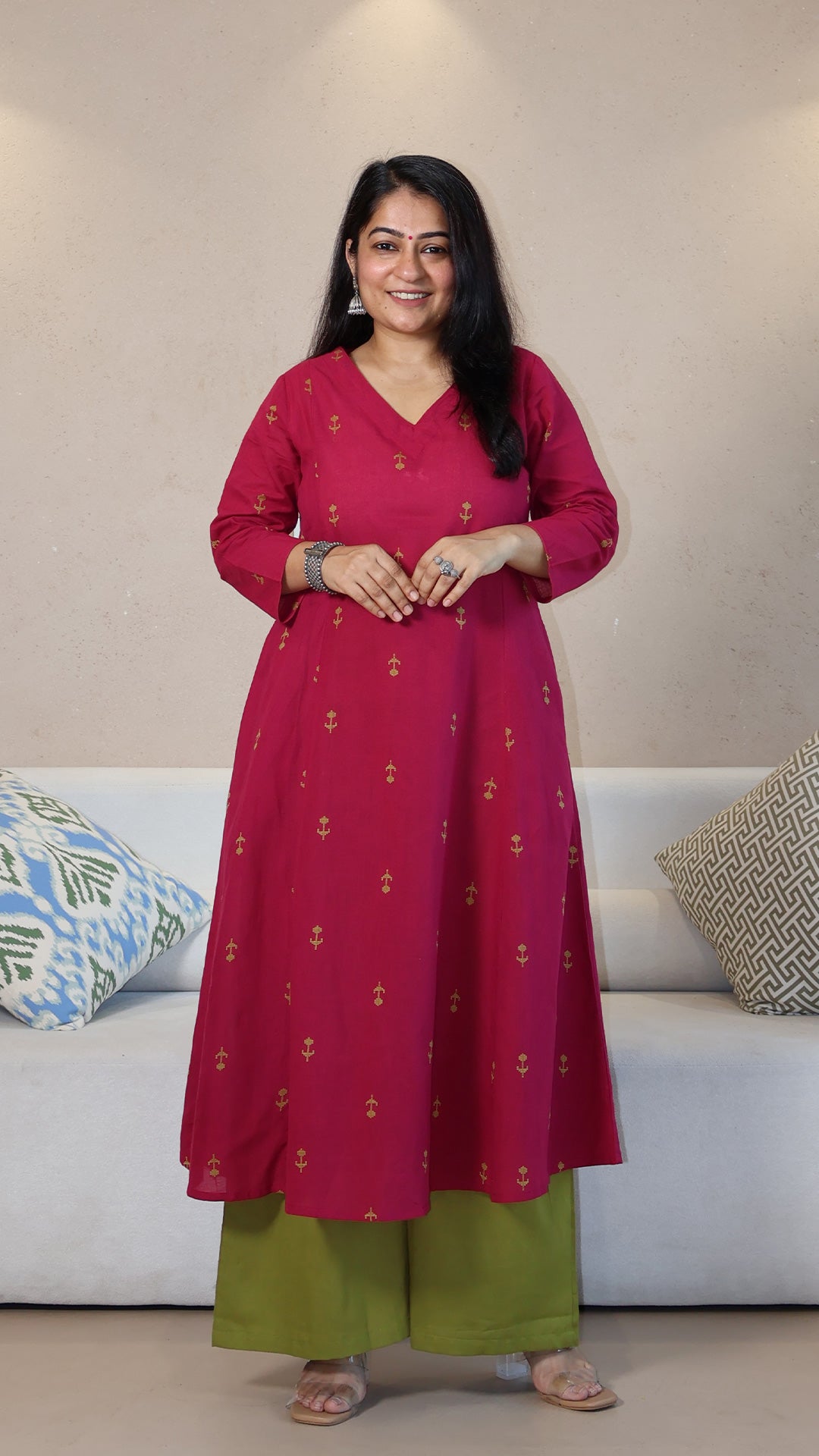 Eesha Handwoven Cotton Kurta - Pink