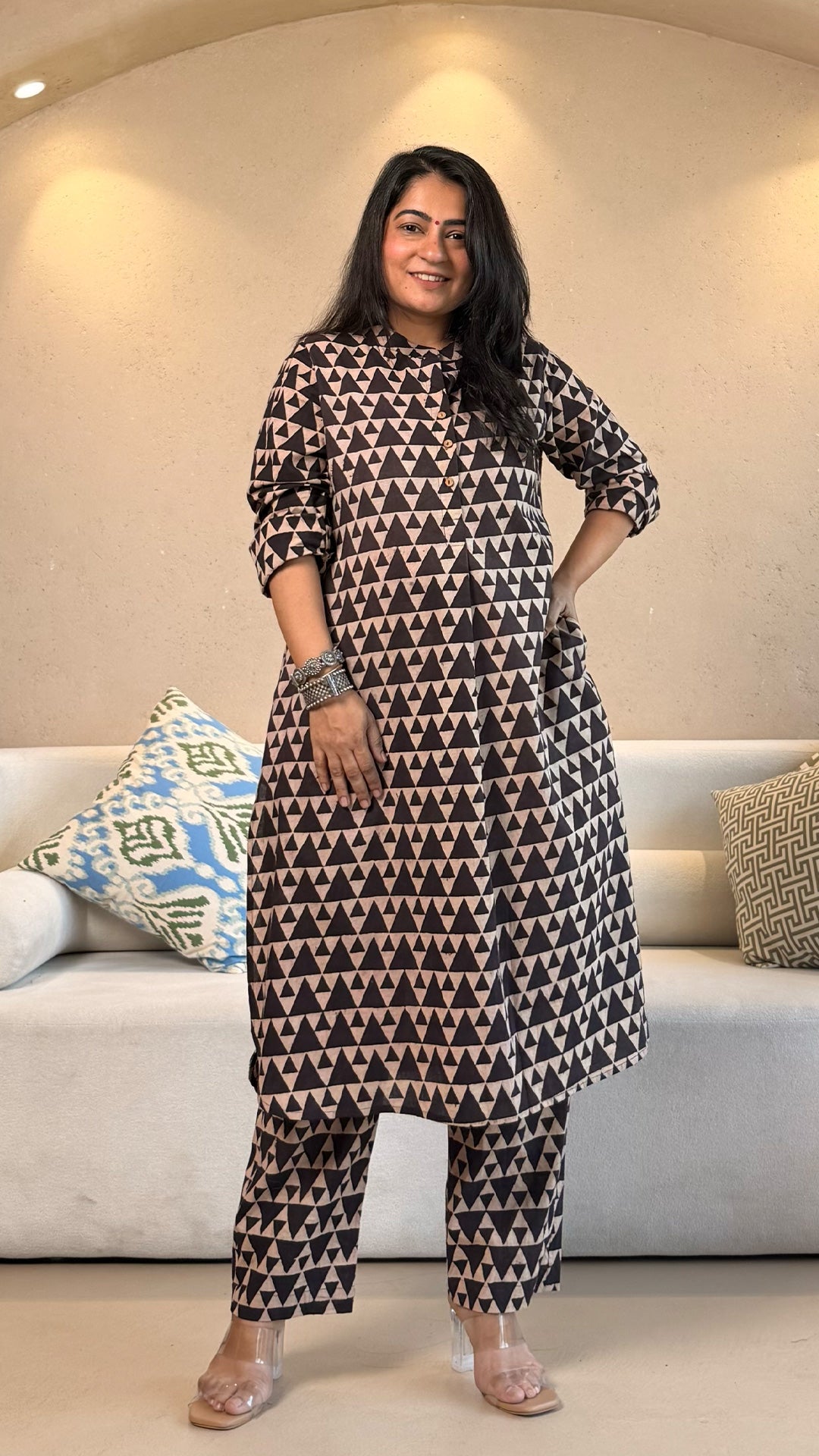 Antara Geometric Print Ajrakh Cotton Co-ord - Black/White