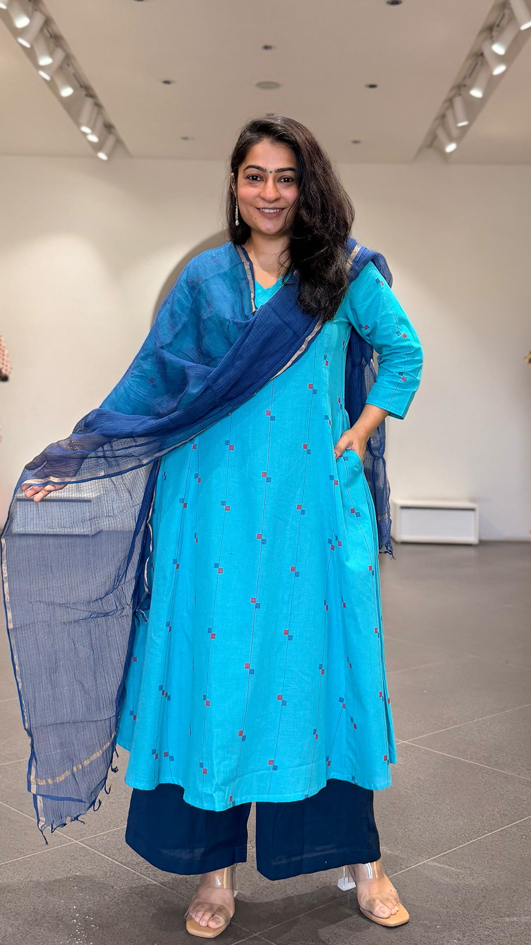 Heloise Handwoven Cotton Kurta - Light Blue