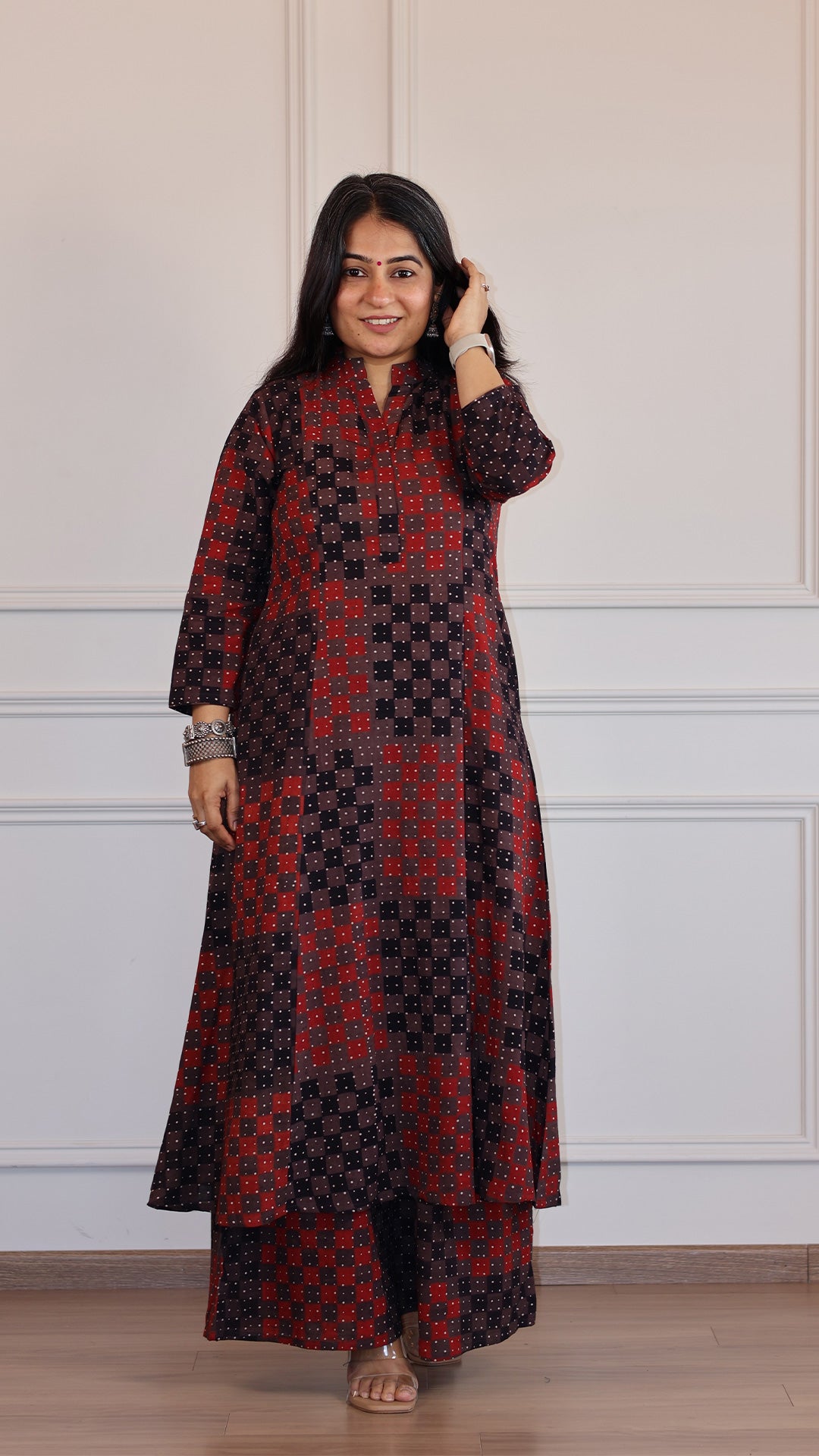 Zeesha Ajrakh Geometric Print Cotton Hand Block Kurta Set- Brown