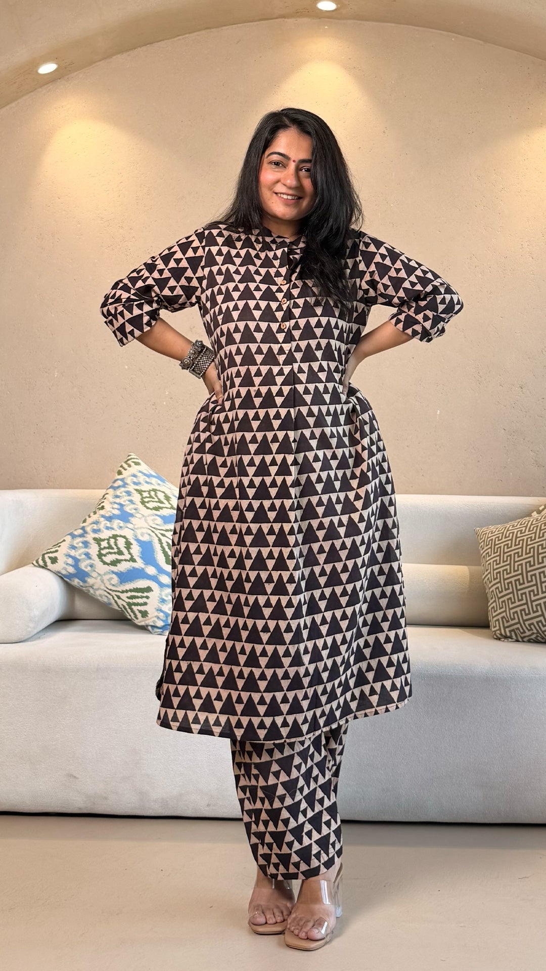 Antara Geometric Print Ajrakh Cotton Co-ord - Black/White