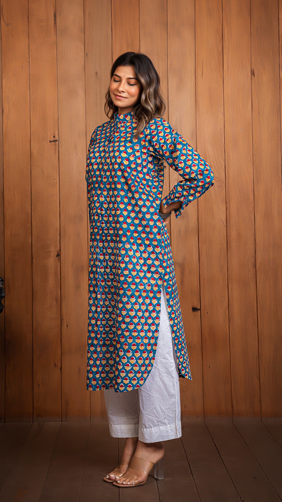 Prisha Sanganeri Cotton Jabha Kurta - Blue