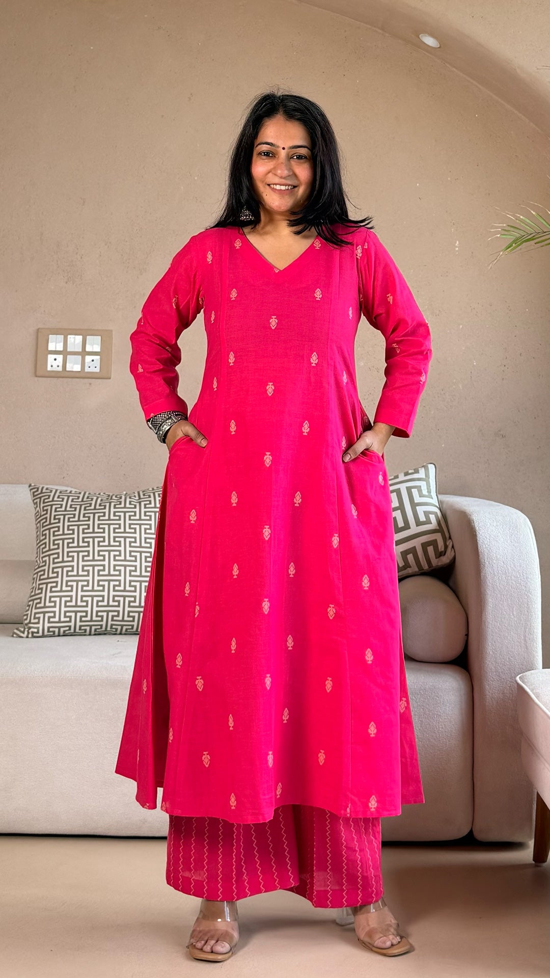 Chahat Handwoven Cotton Kurta- Pink