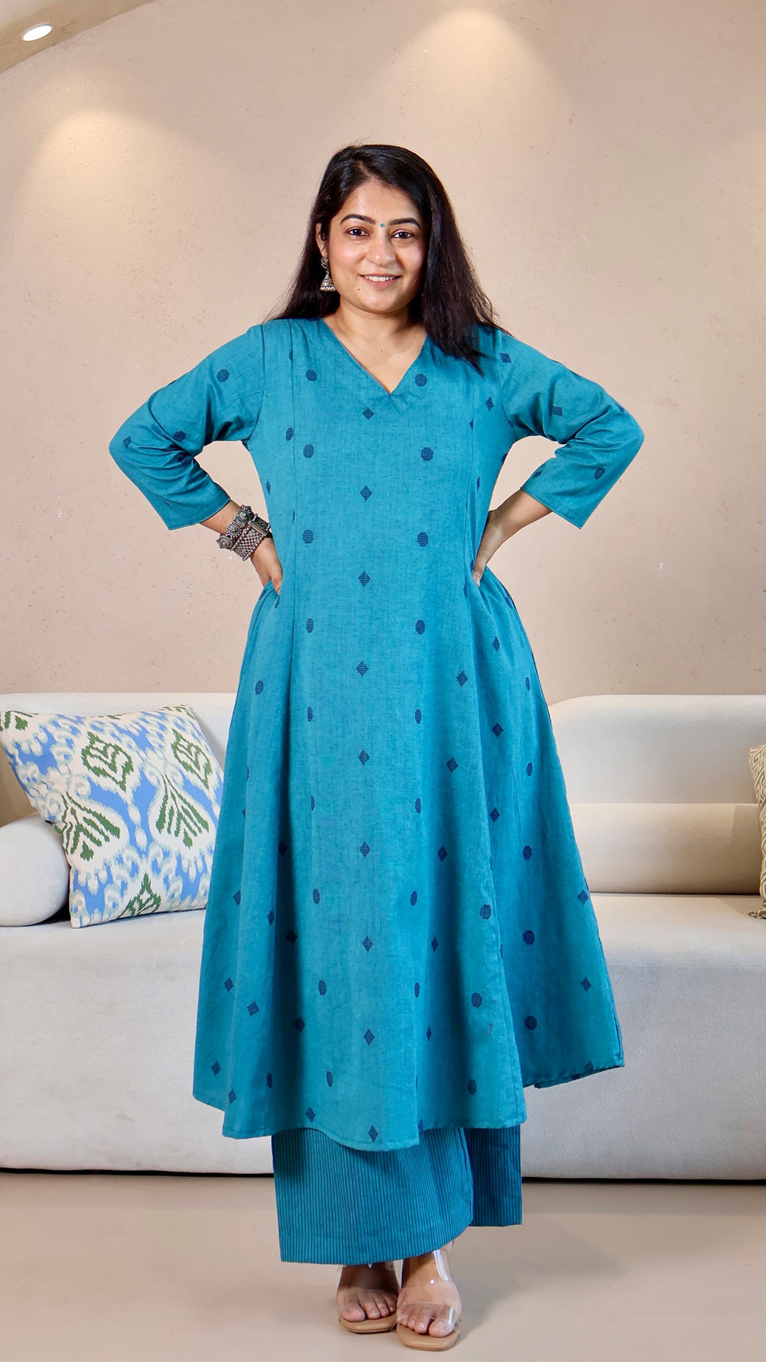 Sehra Handwoven Cotton Kurta - Turquoise