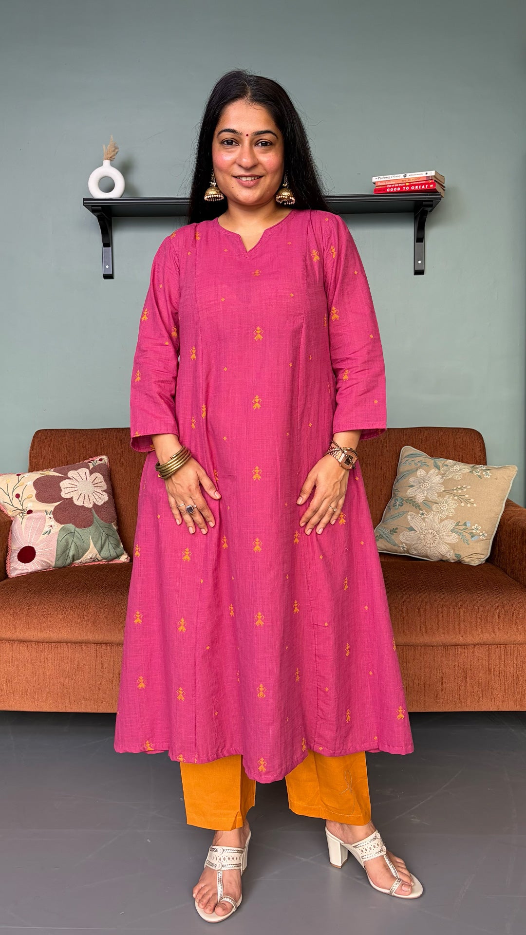 Sonam Pink Hand Woven Kali Cotton Kurta