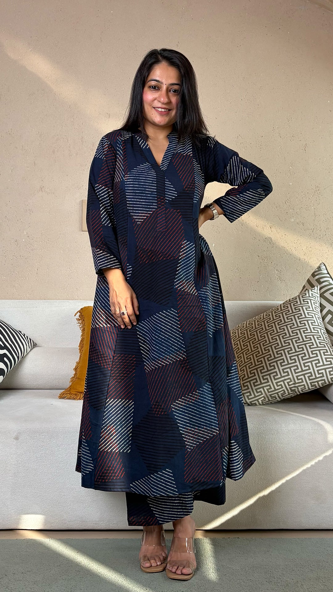 Natasha Ajrakh Kali Kurta In Cotton - Indigo