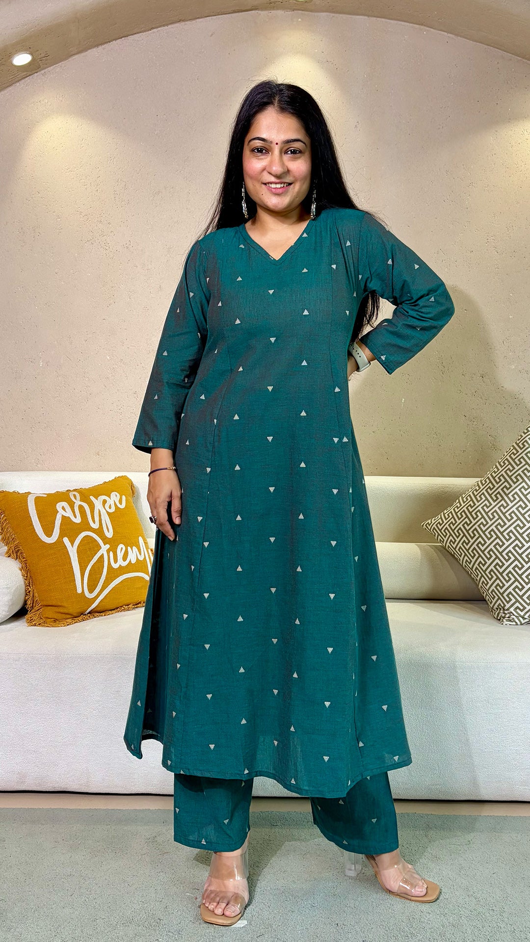 Saloni Green Hand Woven Kali Cotton Kurta