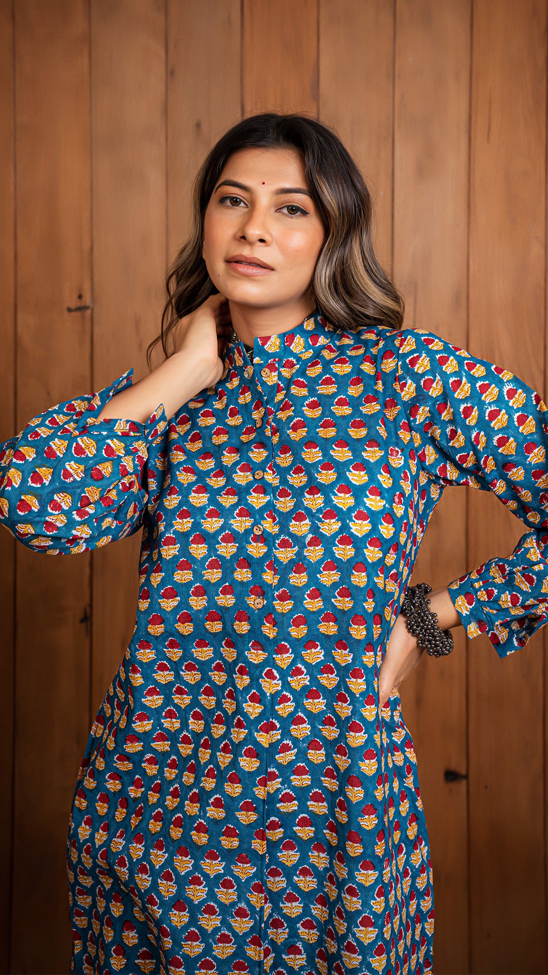 Prisha Sanganeri Cotton Jabha Kurta - Blue