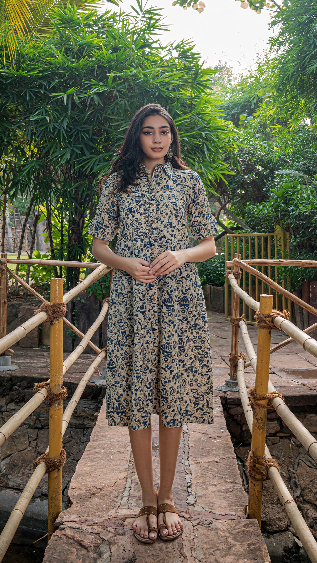 Heta Kalamkari Hand Block Cotton Shirt Dress